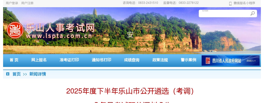 2025年度下半年乐山市公开遴选（考调）  公务员考试职位调剂公告 图片